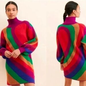 Bold Multicolor Turtleneck Sweater Dress - Pink/Red/Green